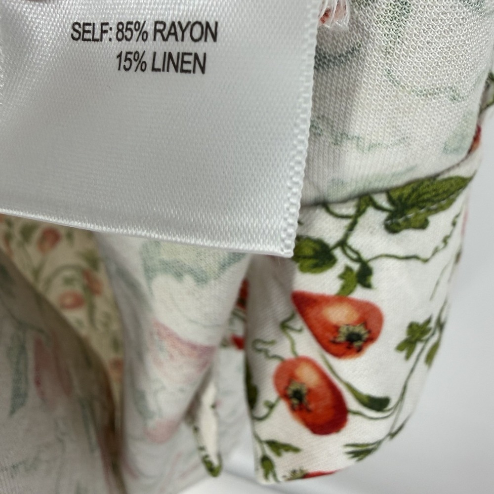 JANE + DELANCEY Tomato Print Midi Shirt Dress S Linen Blend Cottage Garden Natur - Picture 12 of 15